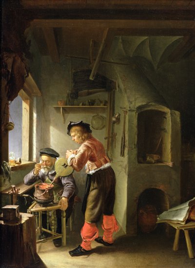 Ein Alchemist und sein Assistent in ihrer Werkstatt von Frans van Mieris